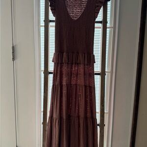 Nation Elegant Brown Ruffle Maxi Dress